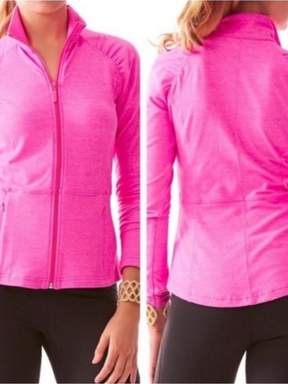 Lilly Pulitzer Weekender Luxletic Pink Jacket Pockets Large Zip Up Sporty